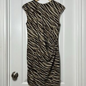 These Three Brown Animal Stripe Ruched Sheath Dress Sleek Polished Chic Style